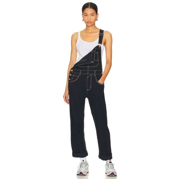 Free People We the Free Ziggy Denim Overalls Adjustable Straps Black Size XS NWT - Picture 1 of 12